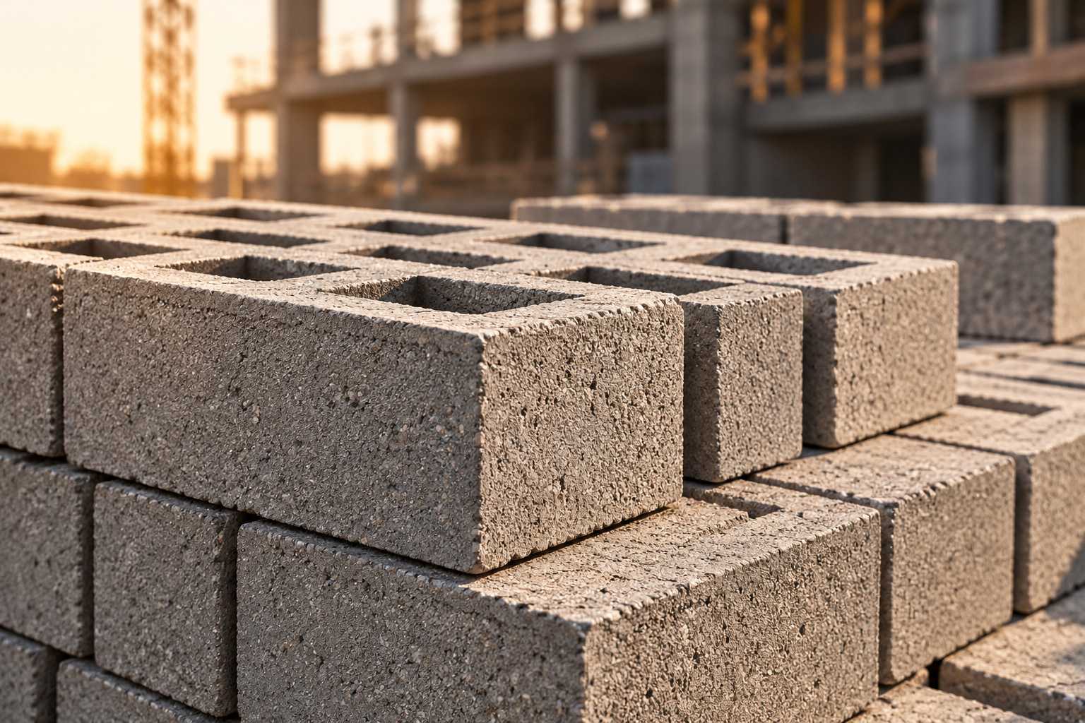 Stacked concrete blocks on a CRISU site